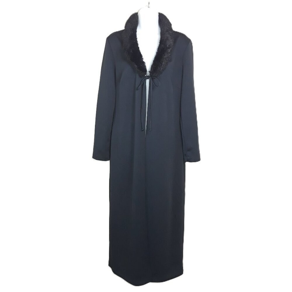 Whimsigoth Black Duster Cardigan Faux Fur Collar Longline Gothic Dark Romance